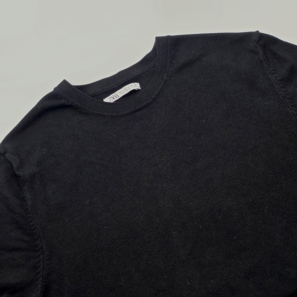 ZARA Women's Size Small Black Short Sleeve Viscose Nylon Knit Crew Neck Shirt